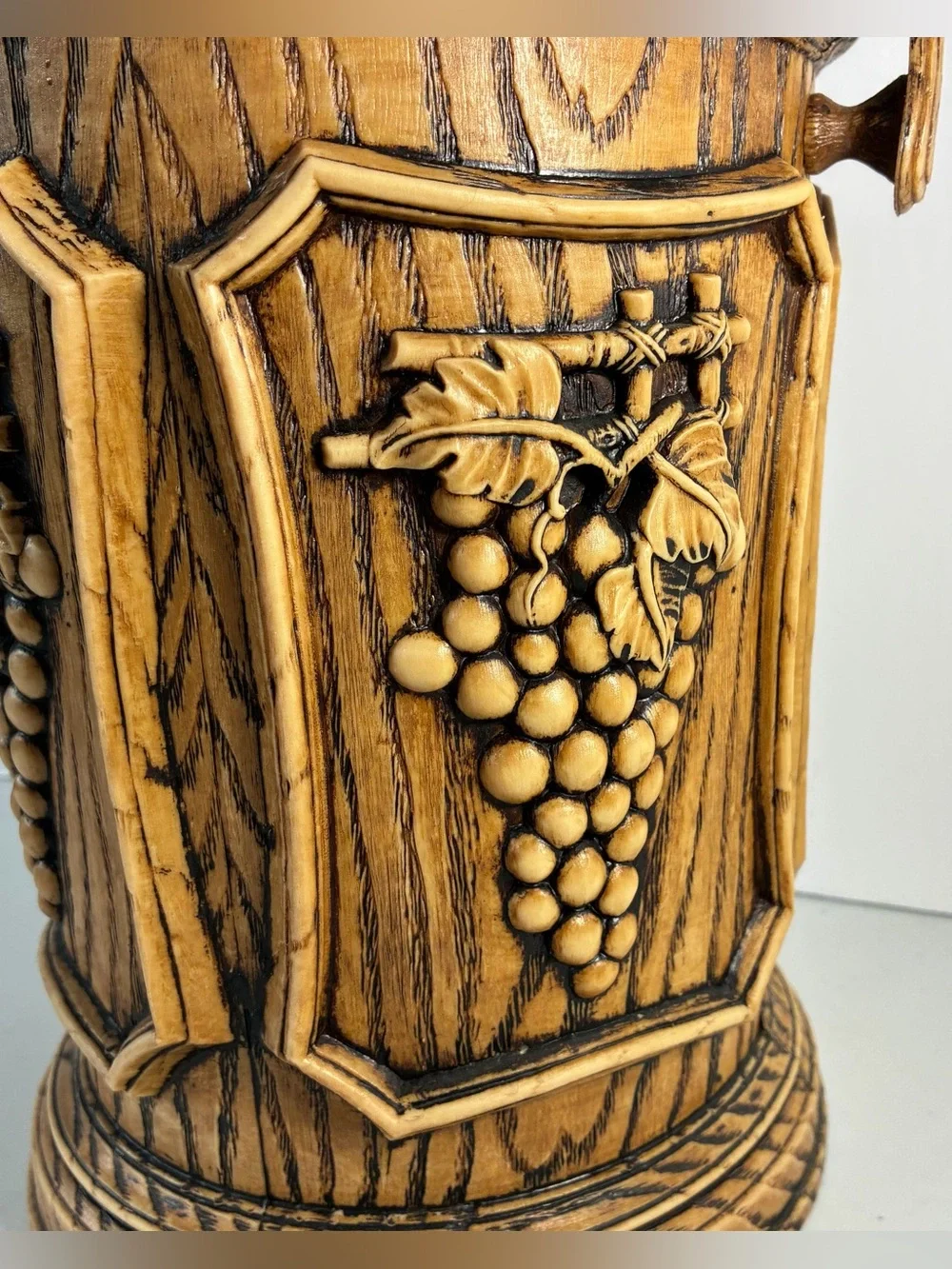 Mid Century Plastic Faux Wood Grain Cocktail Ice Bucket Brown Grapes MCM Retro